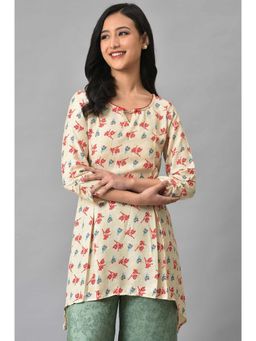 Aurelia - White Foil Floral Printed Kurti