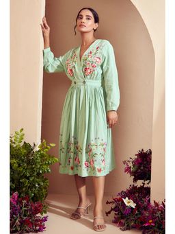 BOHO-CHIC By Sukriti Jain - Green Floral Abundance Midi Dress