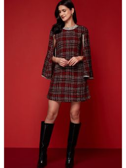 BOHO-CHIC By Sukriti Jain - Red Christmas Eve Tweed Cape Sleeved Dress