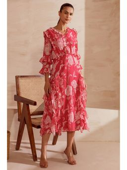 BOHO-CHIC By Sukriti Jain - Pink Floral Sweetheart Midi Dress