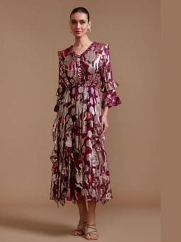 BOHO-CHIC By Sukriti Jain - Purple Ivana Metallic Ruffled Dress