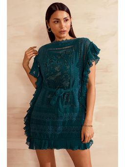 BOHO-CHIC By Sukriti Jain - Teal Striking Embroidered Kimono Dress