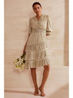 BOHO-CHIC By Sukriti Jain - Off White Metallic Pleated Party Stopper Dress