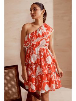 BOHO-CHIC By Sukriti Jain - Orange One Shoulder Layered Dress