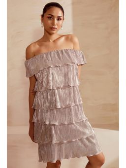 BOHO-CHIC By Sukriti Jain - Grey Metallic Off Shoulder Layered Dress
