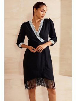 BOHO-CHIC By Sukriti Jain - Black Tassel And Lace Trimmed Dress