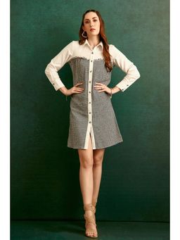 BOHO-CHIC By Sukriti Jain - White Houndstooth Shirt Dress