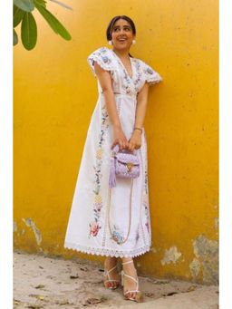 BOHO-CHIC By Sukriti Jain - White Sanjana Batra In Our Pure Abundance Embroidered Midi Dress