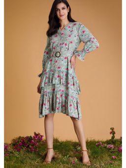 BOHO-CHIC By Sukriti Jain - Green Summertime Printed Knee Length Dress