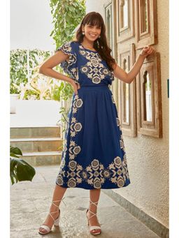 BOHO-CHIC By Sukriti Jain - Blue Nriti Shah In Flutter Sleeves Embroidered Midi Dress