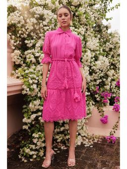 BOHO-CHIC By Sukriti Jain - Pink Cosmos Pink Midi Shirt Dress