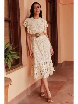 BOHO-CHIC By Sukriti Jain - Cream Guipure and Eyelet Lace Midi Dress