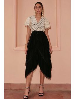 BOHO-CHIC By Sukriti Jain - Black Monochrome Guipore Ruffled Dress