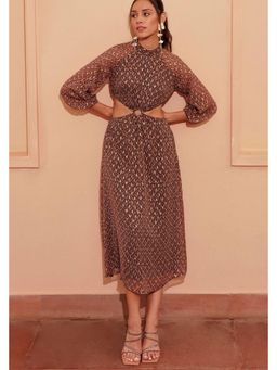 BOHO-CHIC By Sukriti Jain - Brown Metallic Moroccan Printed Dress