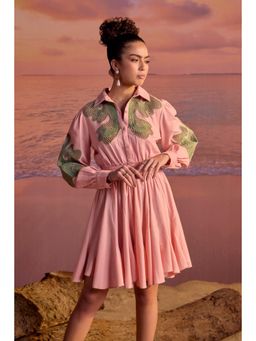 BOHO-CHIC By Sukriti Jain - Pink Cutwork Embroidered Shirt Dress