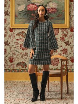 BOHO-CHIC By Sukriti Jain - Green Metallic Plaid Tweed Dress