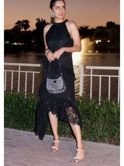 BOHO-CHIC By Sukriti Jain - Black Drop Dead Gorgeous Sequinned Asymmetrical Dress