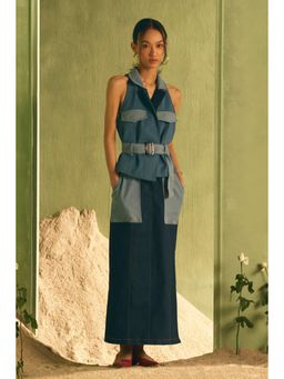 BOHO-CHIC By Sukriti Jain - Blue Cinque Terre Mix Match Patched Denim Dress