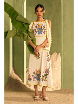 BOHO-CHIC By Sukriti Jain - White Bird Paradise Embroidered Midi Dress