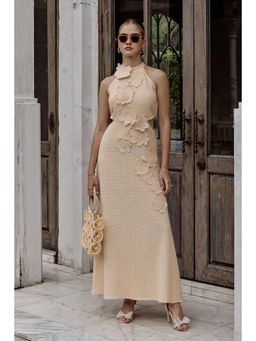 BOHO-CHIC By Sukriti Jain - Cream Crochet All About Flowers Maxi Dress
