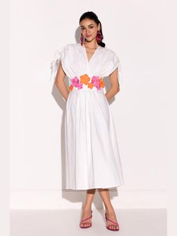 BOHO-CHIC By Sukriti Jain - White Amalfi Midi Embroidered Dress