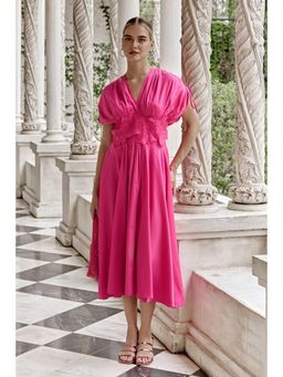 BOHO-CHIC By Sukriti Jain - Pink Amalfi Midi Embroidered Dress