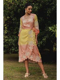 BOHO-CHIC By Sukriti Jain - Yellow Ombre Wrap Midi Dress
