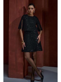 BOHO-CHIC By Sukriti Jain - Black The Lumiere Tweed Cape Dress