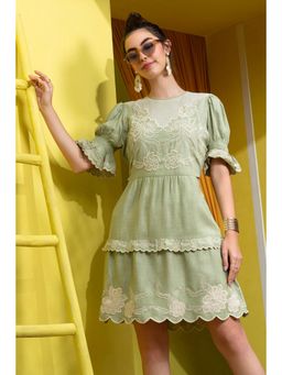 BOHO-CHIC By Sukriti Jain - Olive Matcha Dainty Embroidered Dress