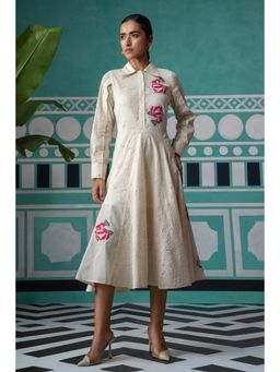 BOHO-CHIC By Sukriti Jain - Cream Cross Stitch Embroidered Broderie Midi Dress