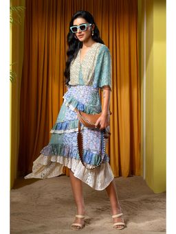 BOHO-CHIC By Sukriti Jain - Blue Dainty Metallic Asymmetrical Dress