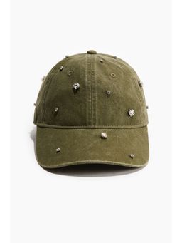 H&M - Women Green Rhinestone-Embellished Twill Cap