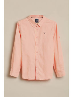 Allen Solly - Boys Peach Cotton Blend Collar Neck Shirt