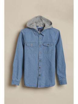 Allen Solly - Boys Blue Cotton Hooded Shirt