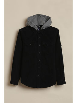 Allen Solly - Boys Black Cotton Hooded Shirt