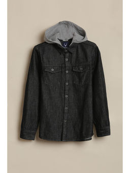 Allen Solly - Boys Black Cotton Hooded Shirt