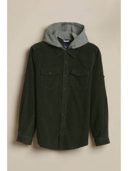 Allen Solly - Boys Green Cotton Hooded Shirt