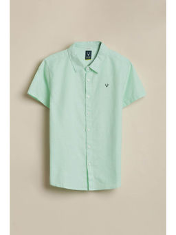 Allen Solly - Boys Green Cotton Blend Collar Neck Shirt