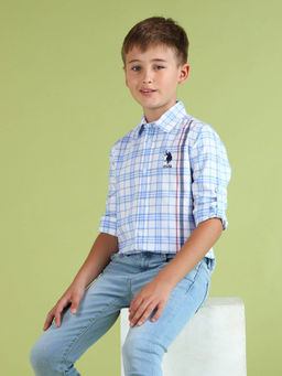 U.S. POLO ASSN. - Boys Blue Cotton Regular Fit Shirt
