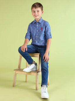 U.S. POLO ASSN. - Boys Blue Cotton Regular Fit Shirt
