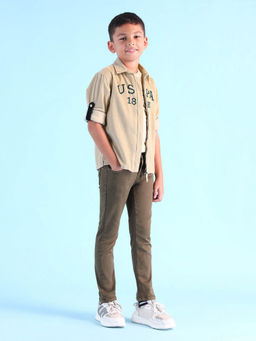 U.S. POLO ASSN. - Boys Beige Cotton Regular Fit Shirt
