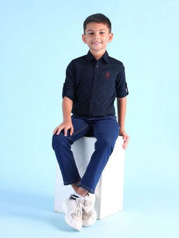U.S. POLO ASSN. - Boys Blue Cotton Regular Fit Shirt
