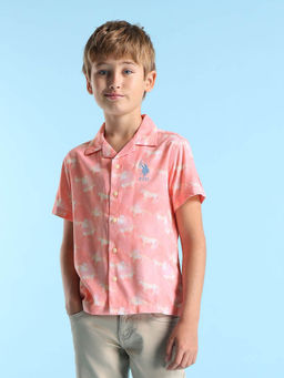 U.S. POLO ASSN. - Boys Pink Cotton Blend Regular Fit Shirt