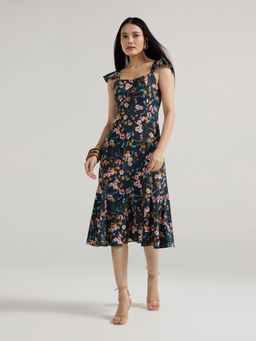 Twenty Dresses by Nykaa Fashion - Multi-Color Square Neck Cap Ruffled Sleeves Midi Dress