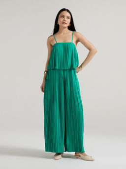 Twenty Dresses by Nykaa Fashion - Green Strappy Pleated Jumpsuit