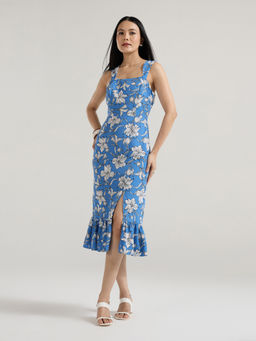Twenty Dresses by Nykaa Fashion - Blue Strappy Tiered Hem Midi Dress