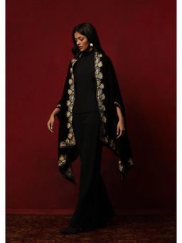 House of Chikankari - Velvet Zari Embroidered Solid Women's Cape -Brown