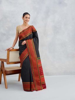 Fabindia - Black Silk Hand Woven Saree Without Blouse