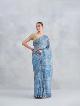 Fabindia - Indigo Silk Blend Dabu Printed Saree Without Blouse