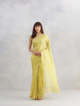 Fabindia - Green Silk Blend Dabu Printed Saree Without Blouse